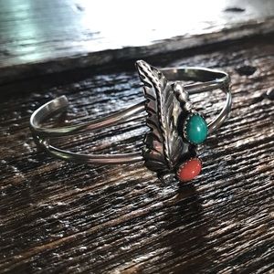 Native Sterling Turquoise and Coral Cuff